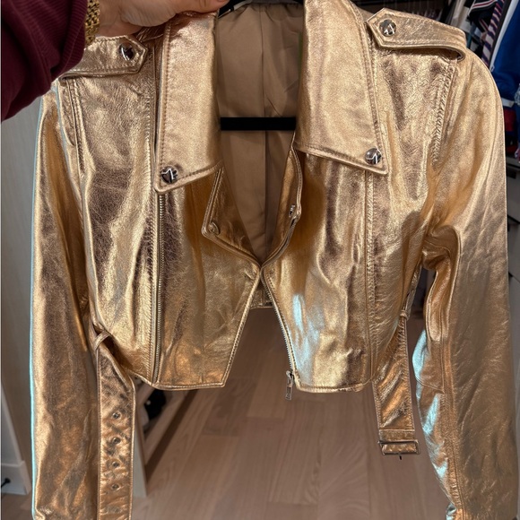custom Jackets & Blazers - Real LEATHER gold cropped moto jacket
